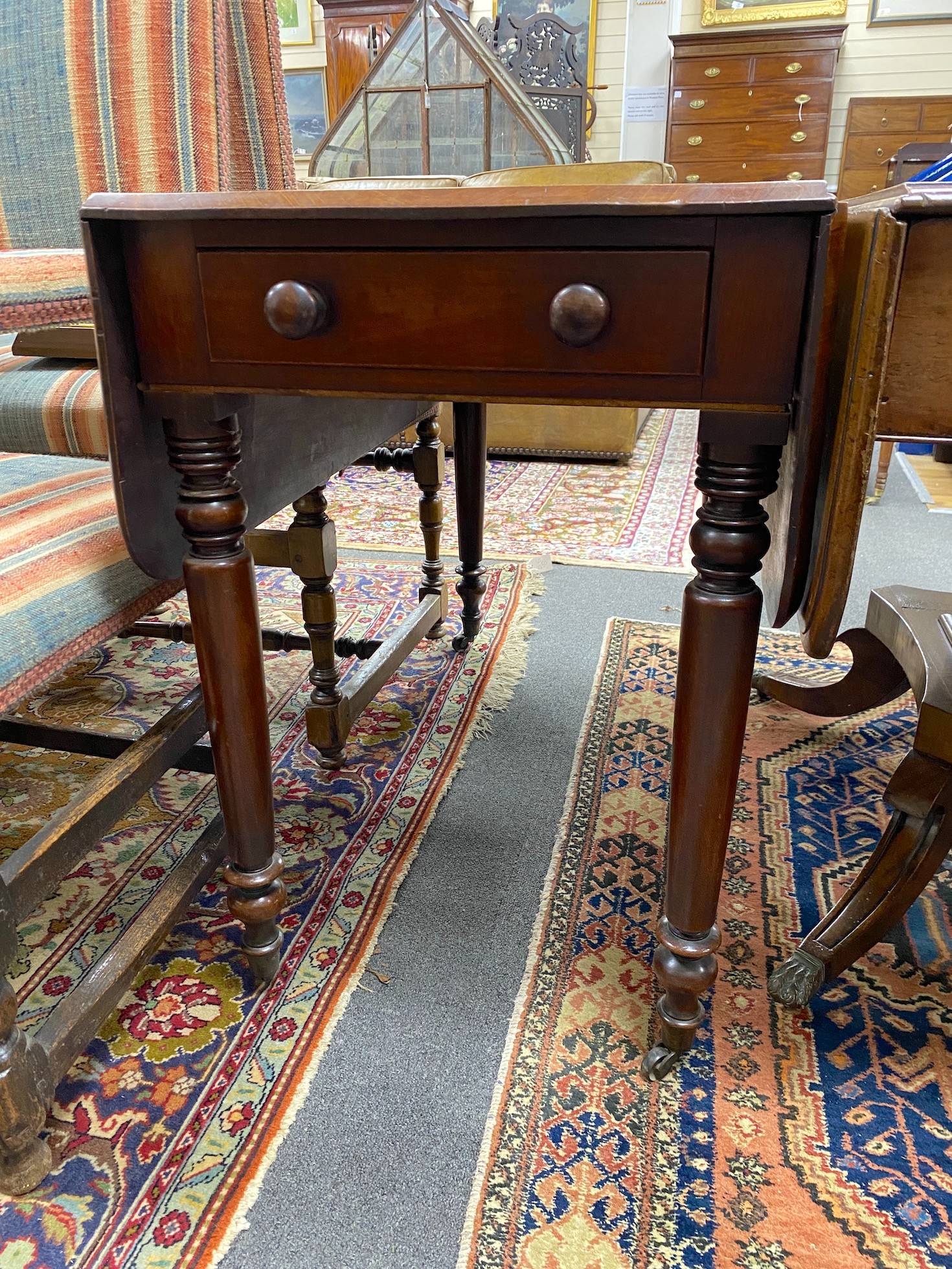 A Victorian coromandel banded mahogany Pembroke table, width 48cm, depth 96cm, height 71cm *Please note the sale commences at 9am.